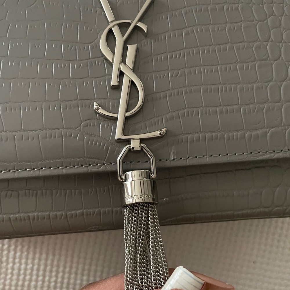 YSL Gray Croc-Embossed Bag